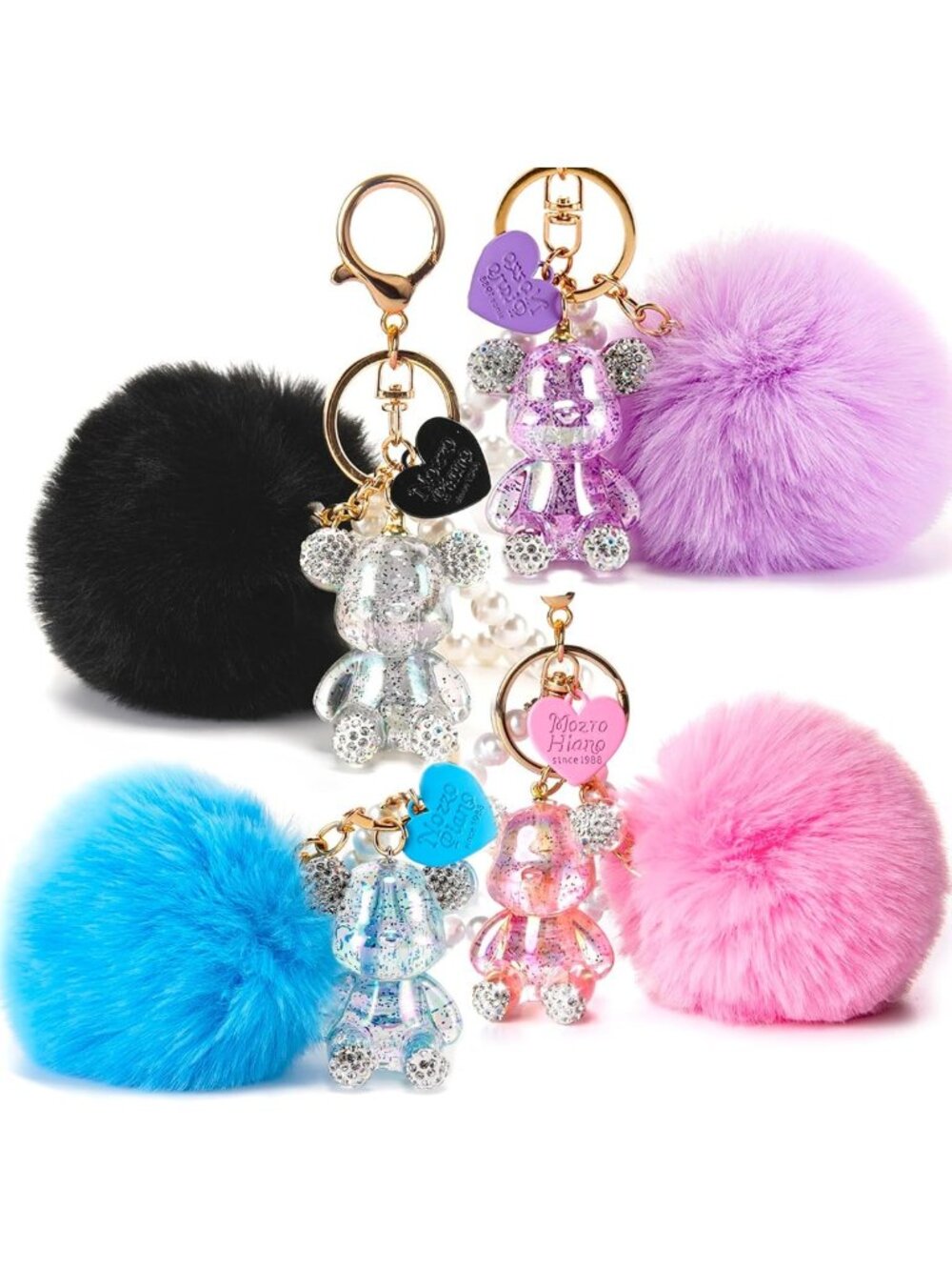 Kawaii Cute Bear Keychain - Bling Gummy Teddy Pom Pom Wristlet for Women